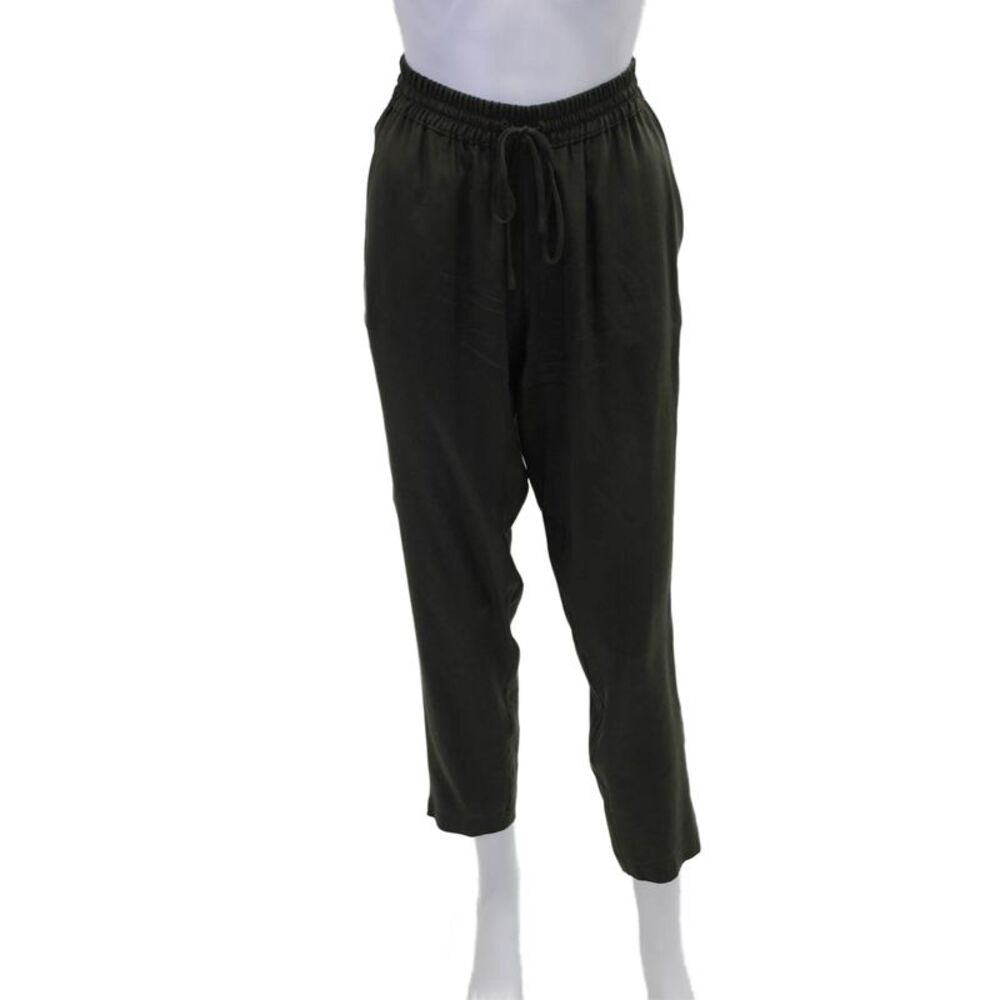 Imrie Womens Silk Drawstring Waist Pocketed Tapered Leg Pants Green Size M